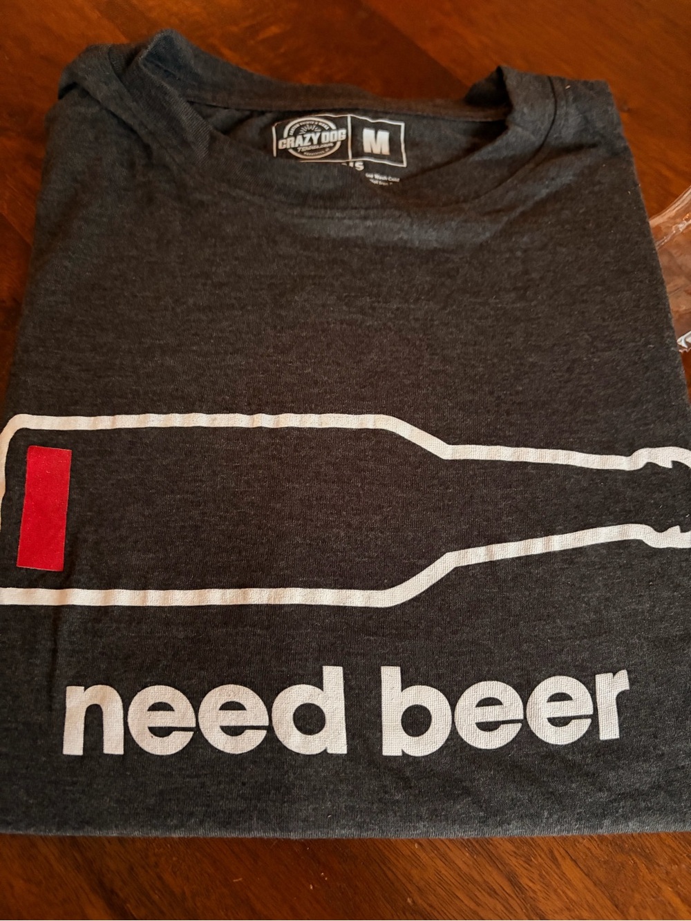 Crazy Dog T-Shirts "Need Beer" Low Battery Graphic Tee Men's M Heather Charcoal